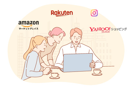 ネットショッピングをする男女3人